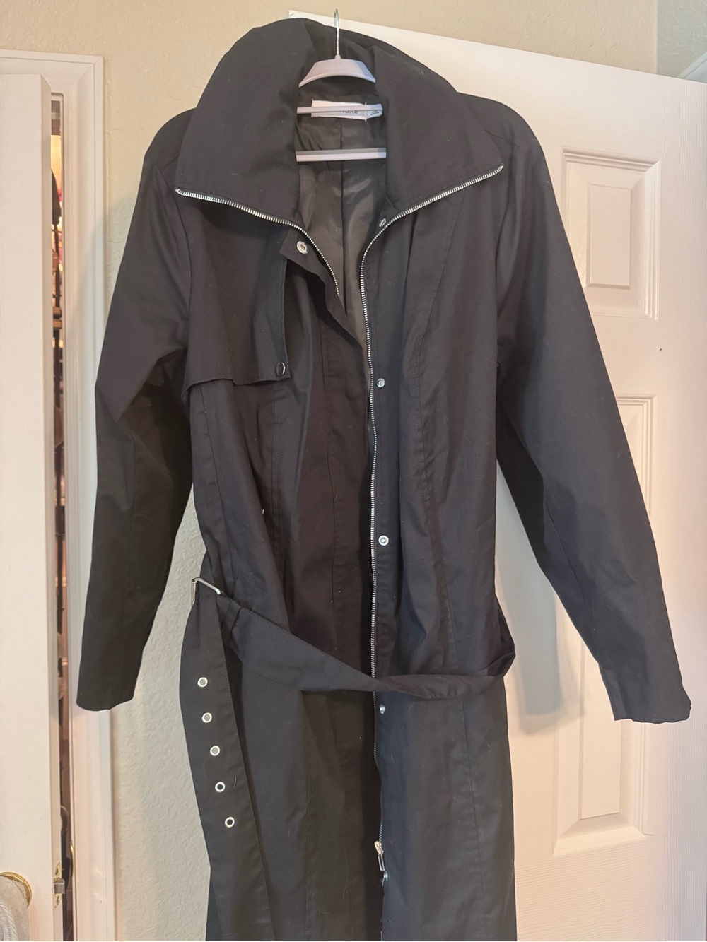 JustFab Black Trench Coat with Waist Tie